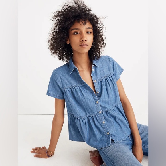 Madewell Lang Denim Seamed Button-Down Shirt - Picture 5 of 12